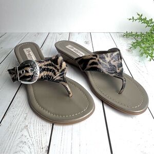 Brighton Lark Women’s Sandals Patent Animal Print Buckle 7-1/2 M Made in Italy